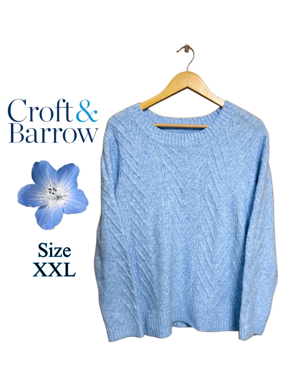 💙 Soft Luxury Cornflower Blue Diamond Cable Knit Sweater XXL 💙